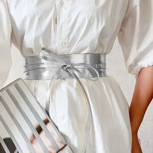 Fashionable Boho Vegan Leather Belt Wide CorsetโStyle with Bow Tie Accent Red